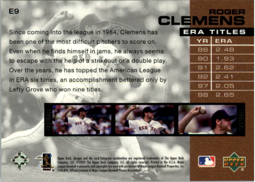 2002 UD Piece of History ERA Leaders #E9 Roger Clemens back image