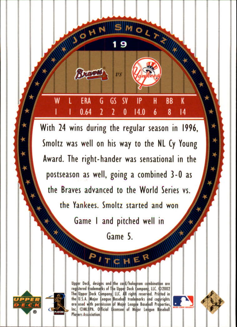 2002 Upper Deck World Series Heroes #19 John Smoltz back image