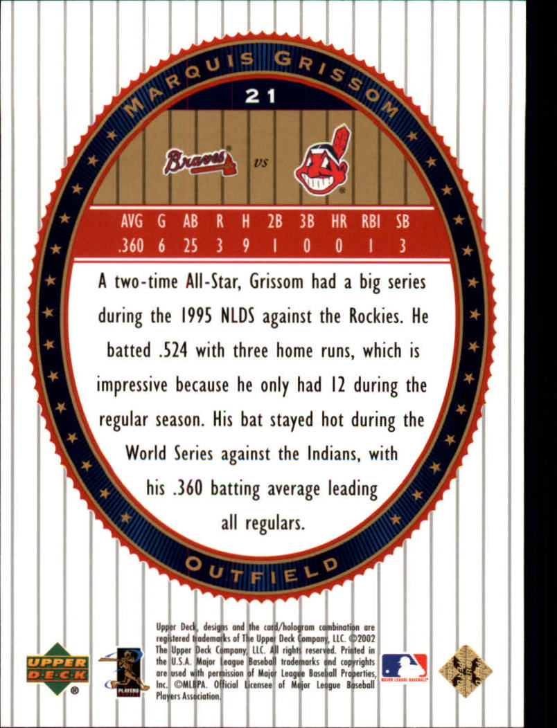 2002 Upper Deck World Series Heroes #21 Marquis Grissom back image