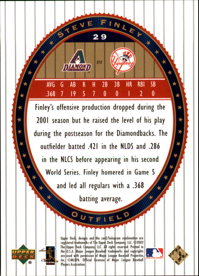 2002 Upper Deck World Series Heroes #29 Steve Finley back image