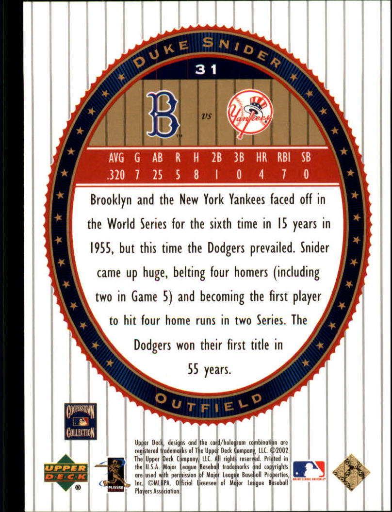 2002 Upper Deck World Series Heroes #31 Duke Snider back image