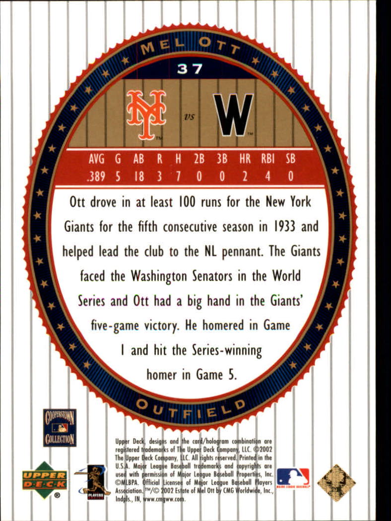2002 Upper Deck World Series Heroes #37 Mel Ott back image
