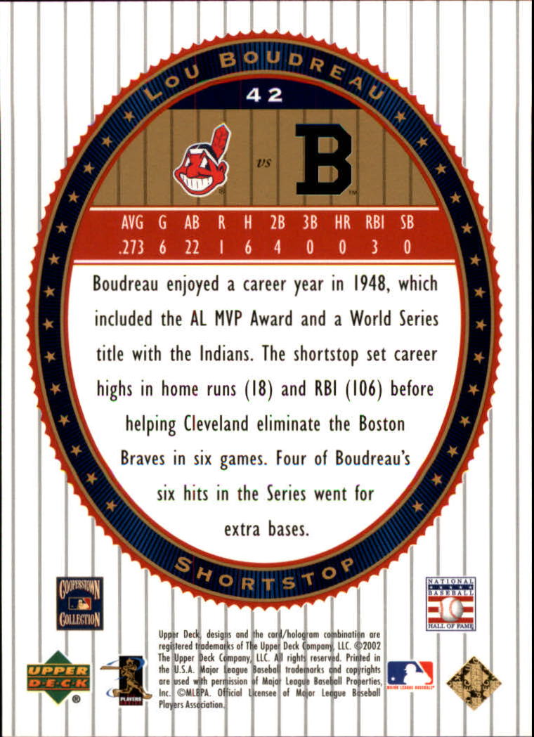 2002 Upper Deck World Series Heroes #42 Lou Boudreau back image
