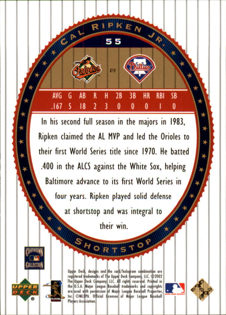 2002 Upper Deck World Series Heroes #55 Cal Ripken back image