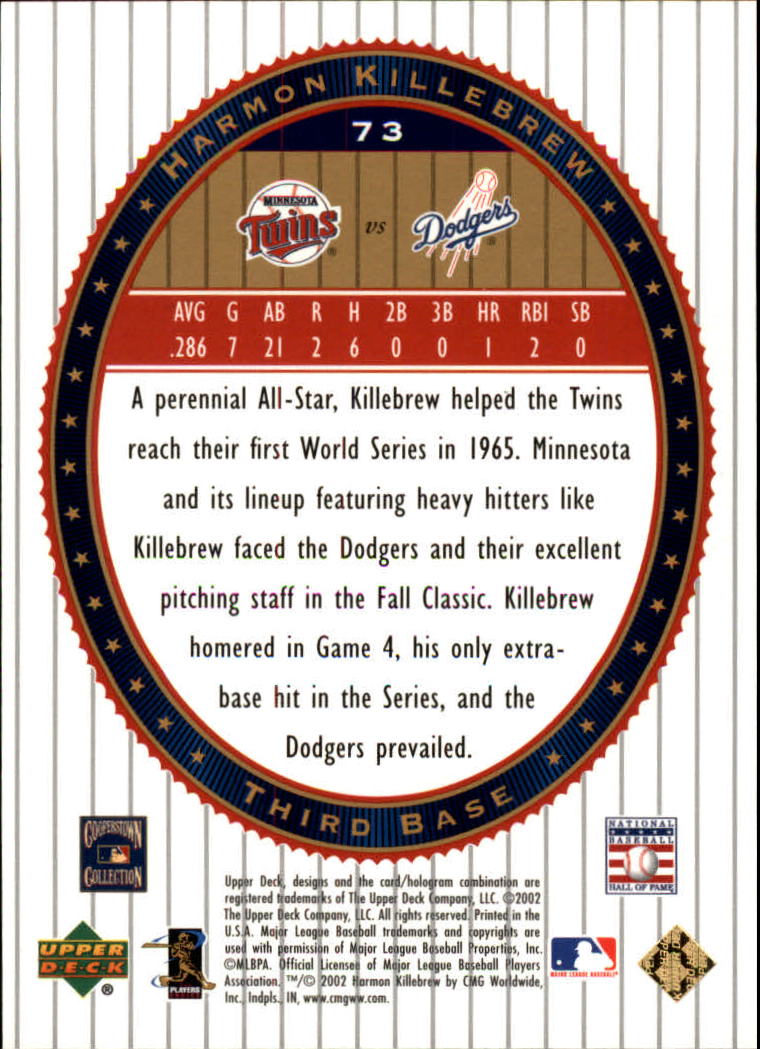 2002 Upper Deck World Series Heroes #73 Harmon Killebrew back image