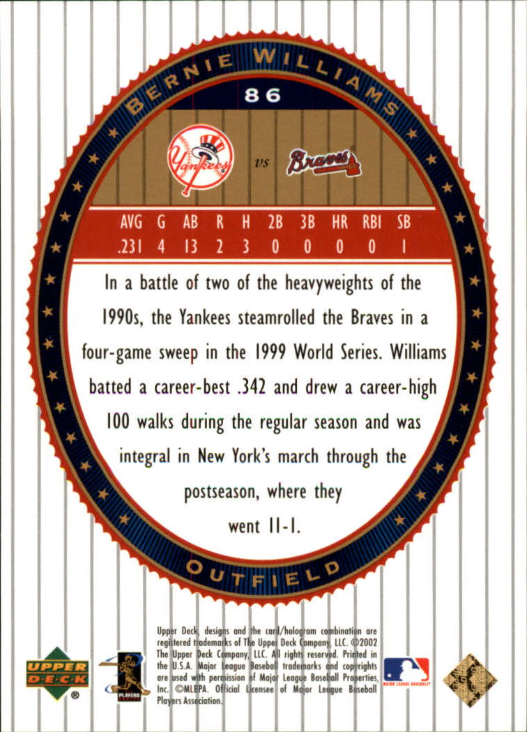 2002 Upper Deck World Series Heroes #86 Bernie Williams back image