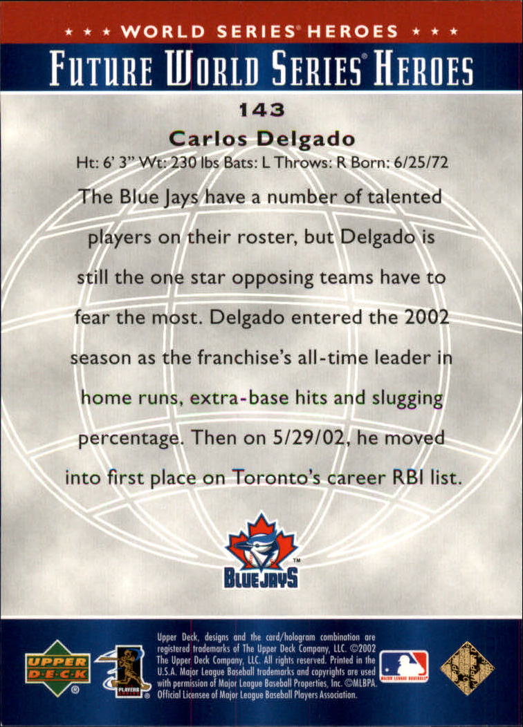 2002 Upper Deck World Series Heroes #143 Carlos Delgado FWS back image