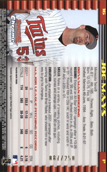 2002 Bowman Chrome X-Fractors #16  Joe Mays