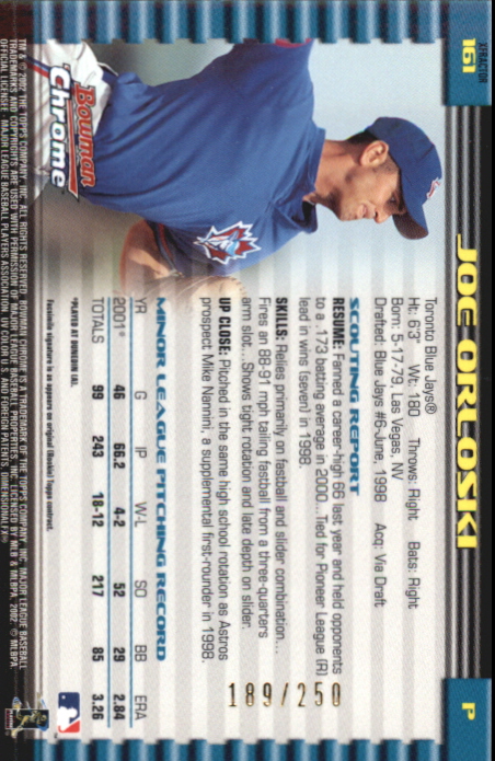 2002 Bowman Chrome X-Fractors #161 Joe Orloski