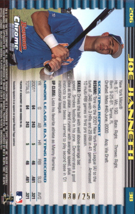 2002 Bowman Chrome X-Fractors #206 Joe Jiannetti