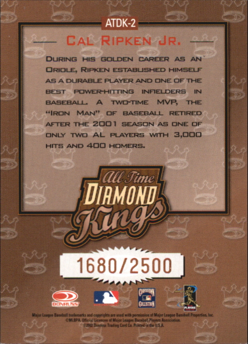 2002 Donruss All-Time Diamond Kings #2 Cal Ripken back image