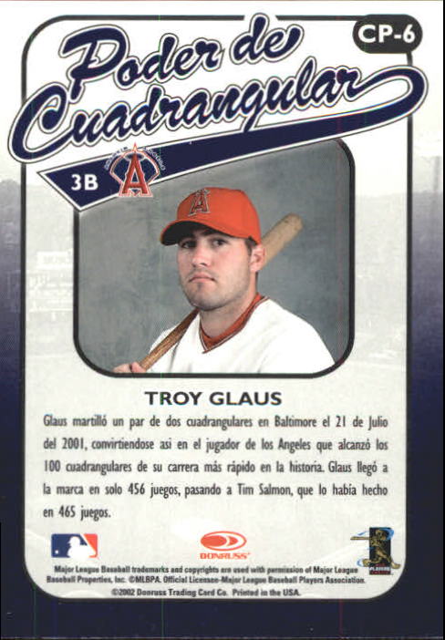 2002 Donruss Super Estrellas Poder De Cuadrangular #6 Troy Glaus back image