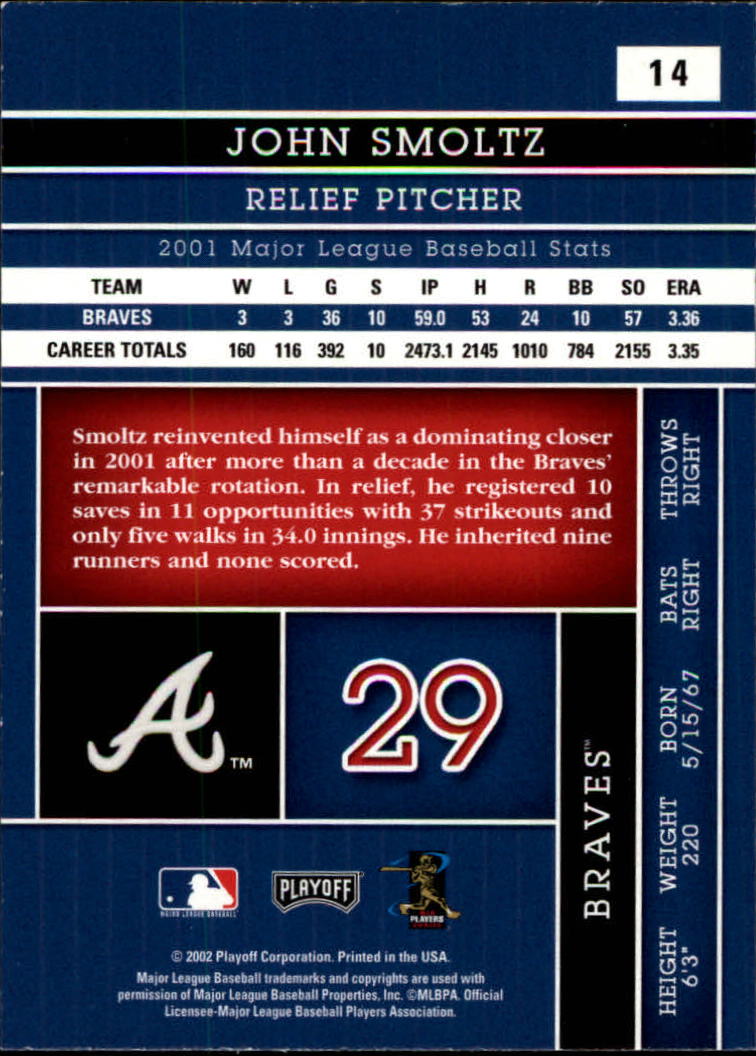 2002 Absolute Memorabilia #14 John Smoltz back image