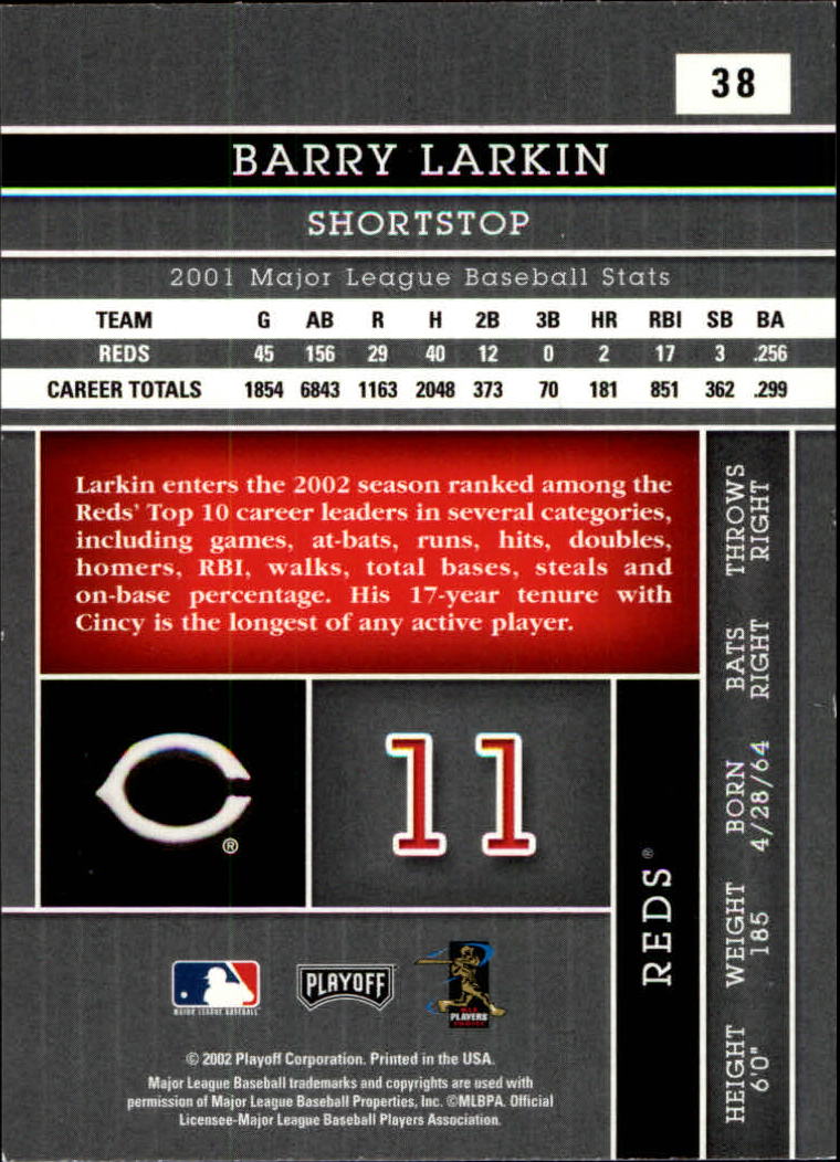 2002 Absolute Memorabilia #38 Barry Larkin back image