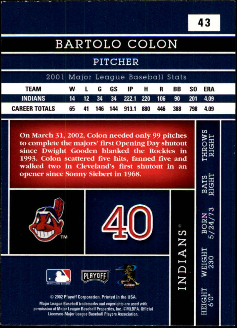 2002 Absolute Memorabilia #43 Bartolo Colon back image