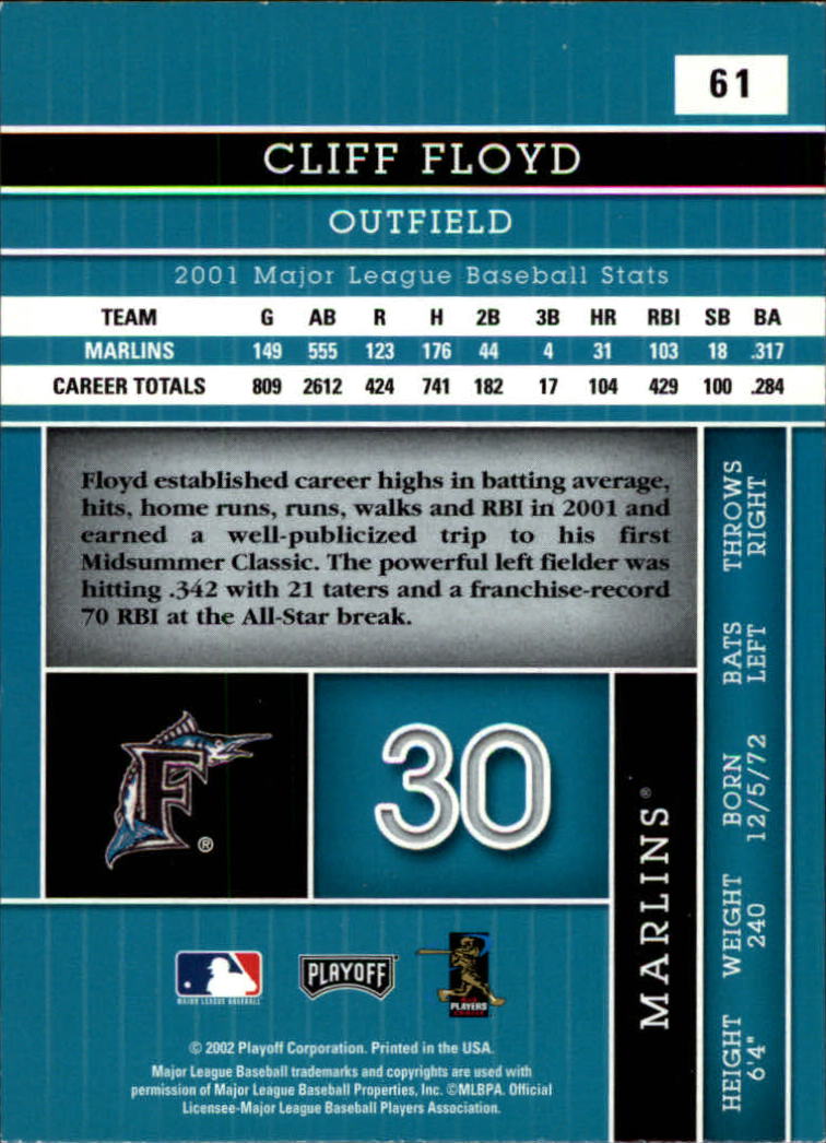 2002 Absolute Memorabilia #61 Cliff Floyd back image
