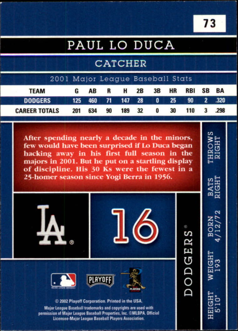 2002 Absolute Memorabilia #73 Paul Lo Duca back image
