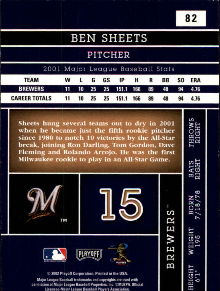 2002 Absolute Memorabilia #82 Ben Sheets back image
