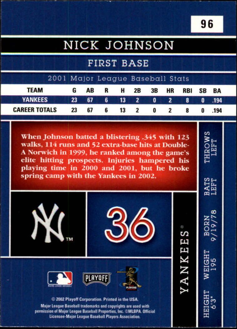 2002 Absolute Memorabilia #96 Nick Johnson back image