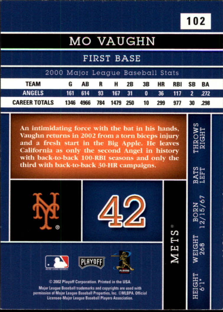 2002 Absolute Memorabilia #102 Mo Vaughn back image