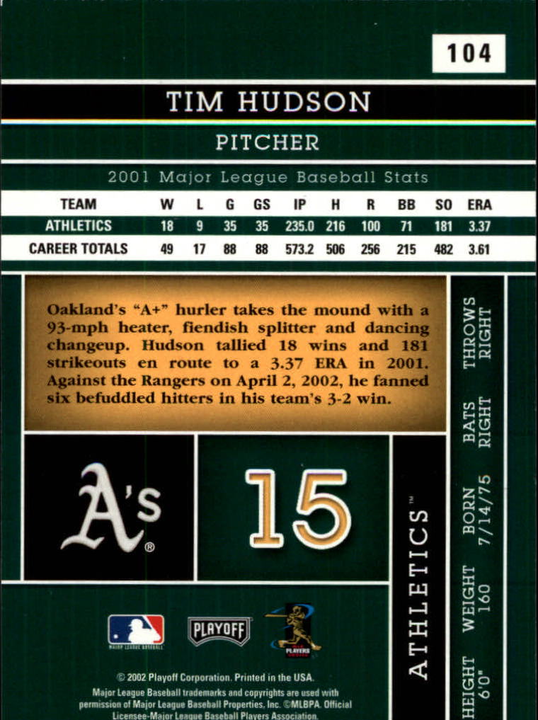 2002 Absolute Memorabilia #104 Tim Hudson back image