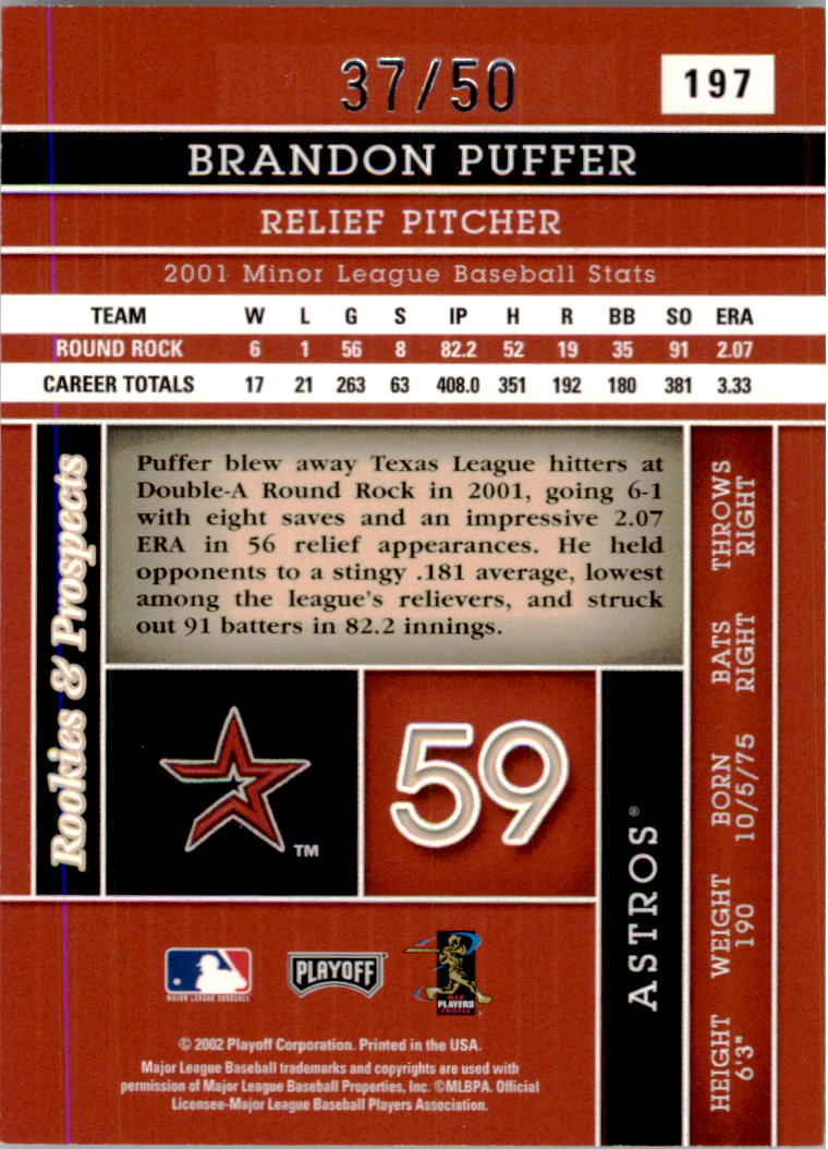 2002 Absolute Memorabilia Spectrum #197 Brandon Puffer RP back image