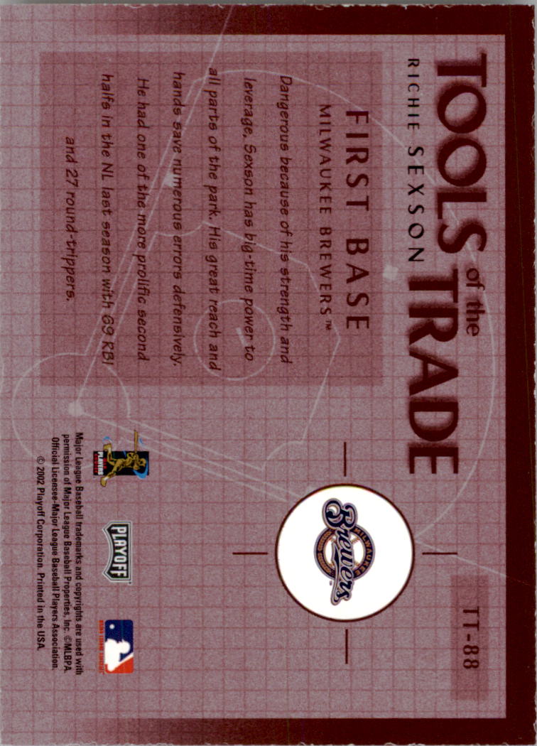 2002 Absolute Memorabilia Tools of the Trade #TT88 Richie Sexson back image