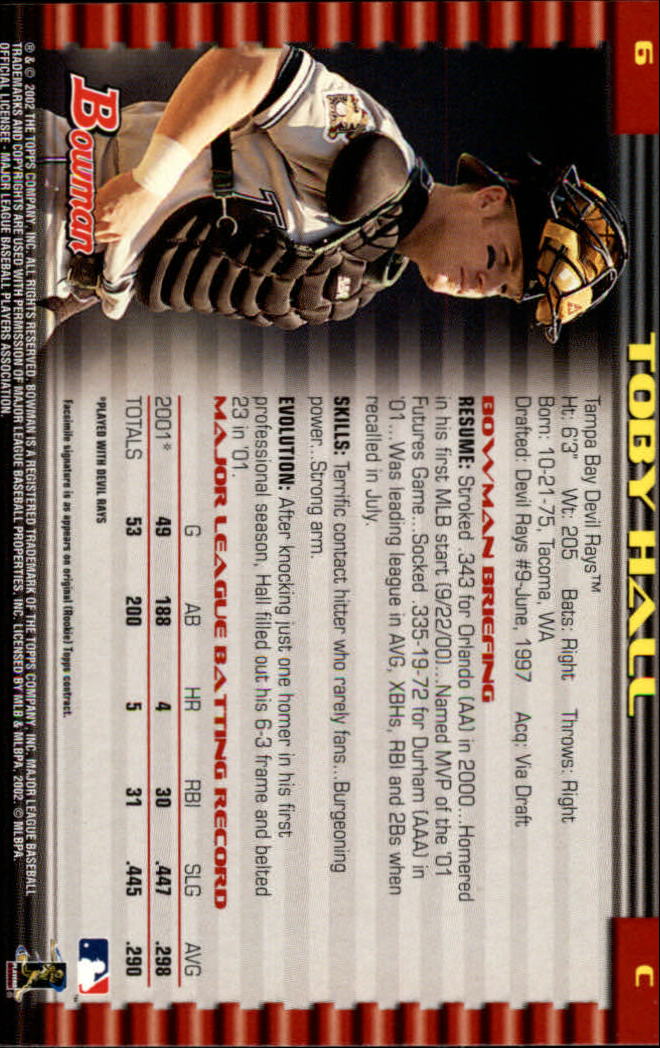 2002 Bowman #6 Toby Hall back image