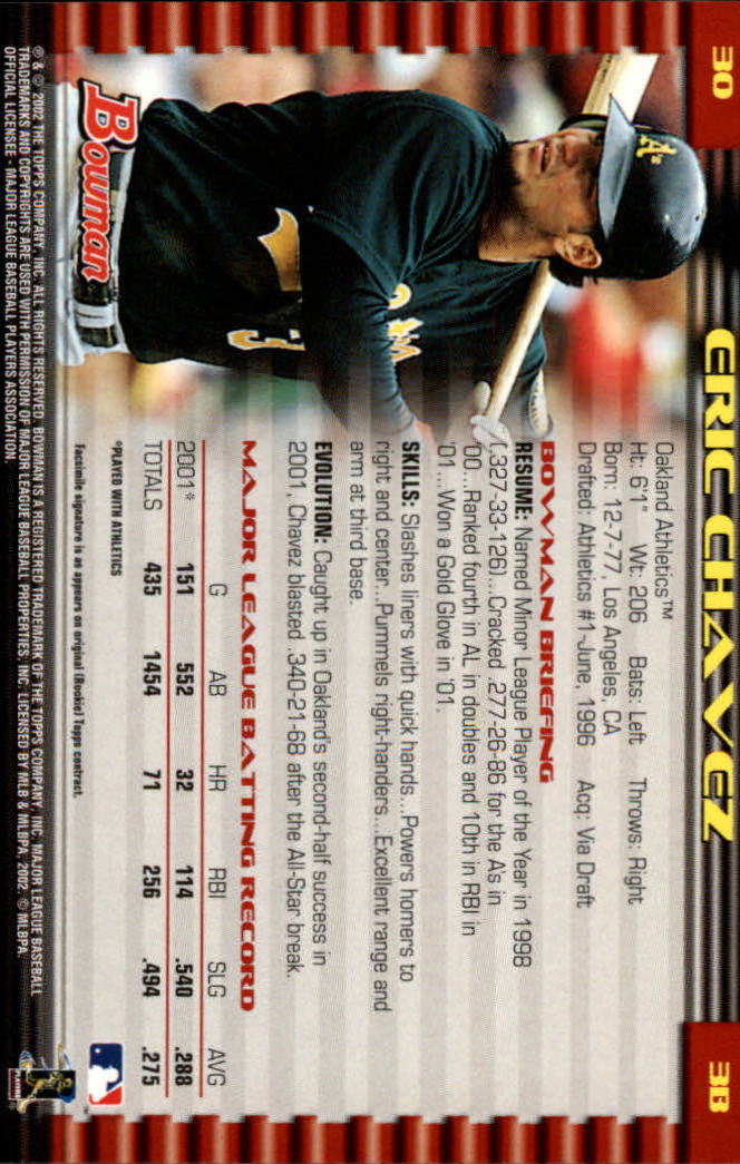 2002 Bowman #30 Eric Chavez back image