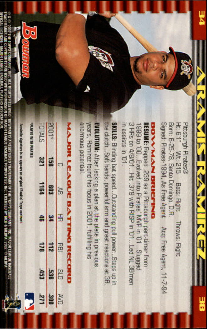 2002 Bowman #34 Aramis Ramirez back image