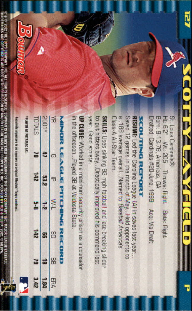 2002 Bowman #127 Scotty Layfield RC back image
