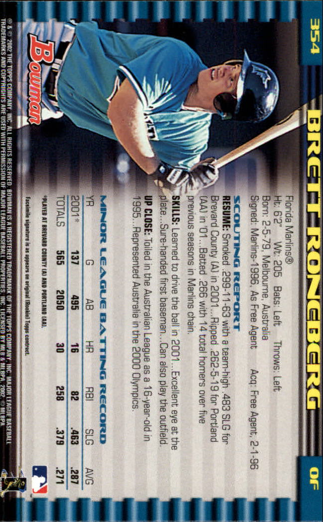 2002 Bowman #354 Brett Roneberg RC back image