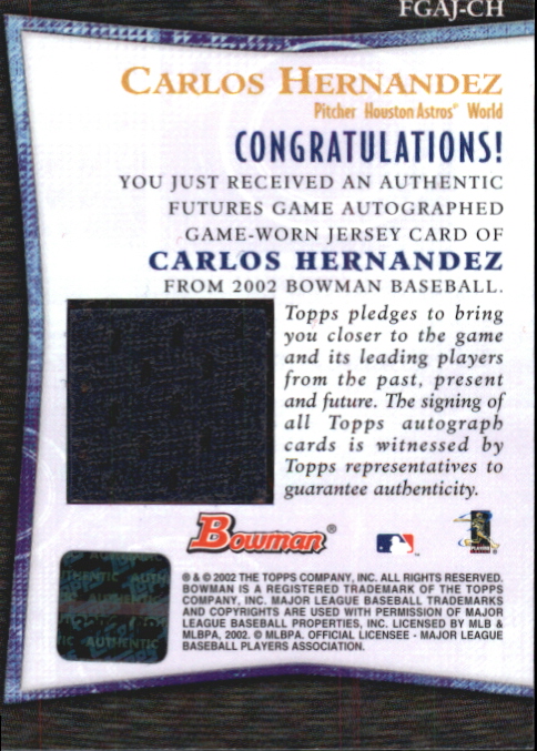 2002 Bowman Futures Game Autograph Relics #CH Carlos Hernandez Jsy B back image