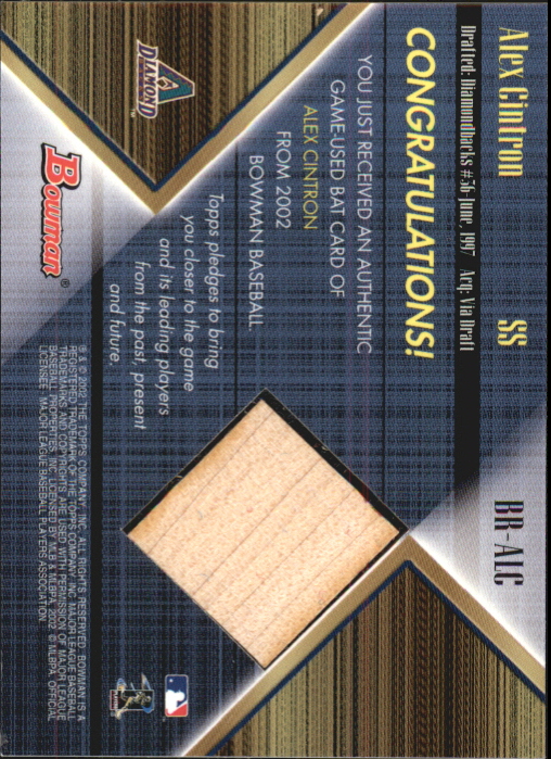 2002 Bowman Game Used Relics #BRALC Alex Cintron Bat E back image