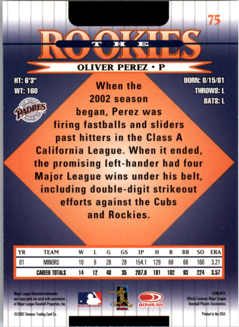 2002 Donruss Rookies #75 Oliver Perez RC back image