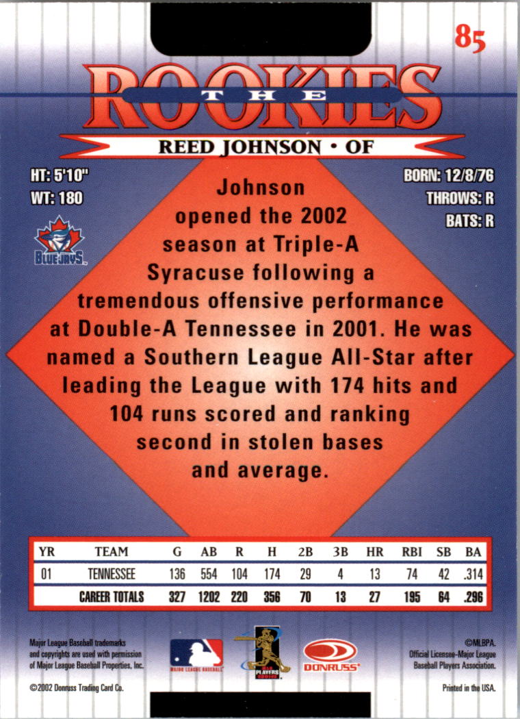 2002 Donruss Rookies #85 Reed Johnson RC back image