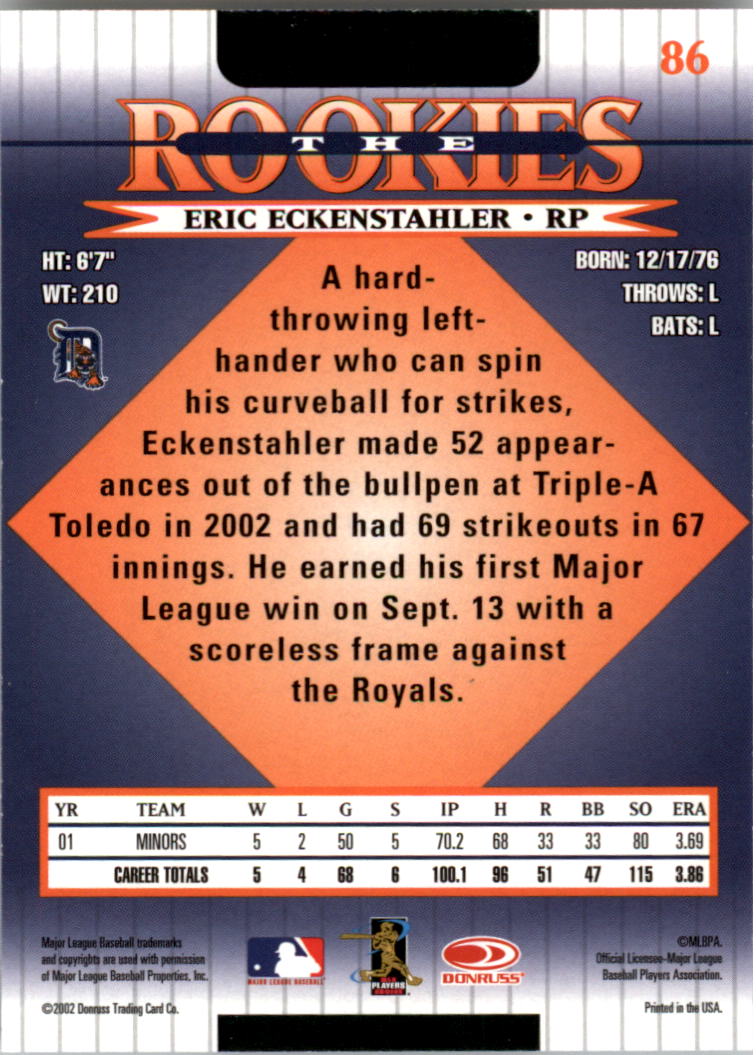 2002 Donruss Rookies #86 Eric Eckenstahler RC back image