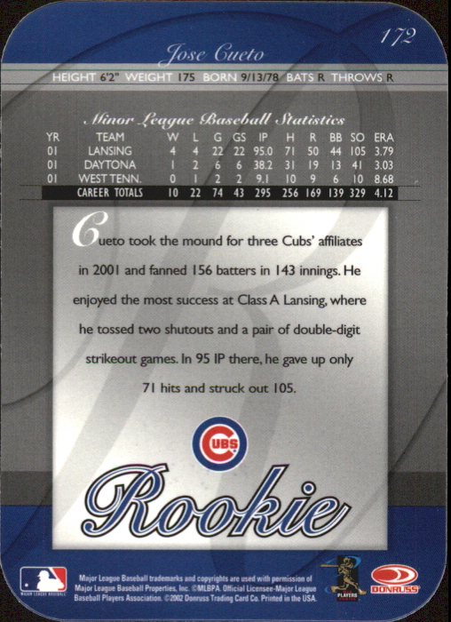 2002 Donruss Elite Turn of the Century Autographs #172 Jose Cueto/100
