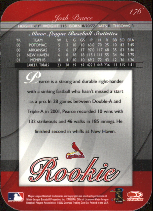 2002 Donruss Elite Turn of the Century Autographs #176 Josh Pearce/100