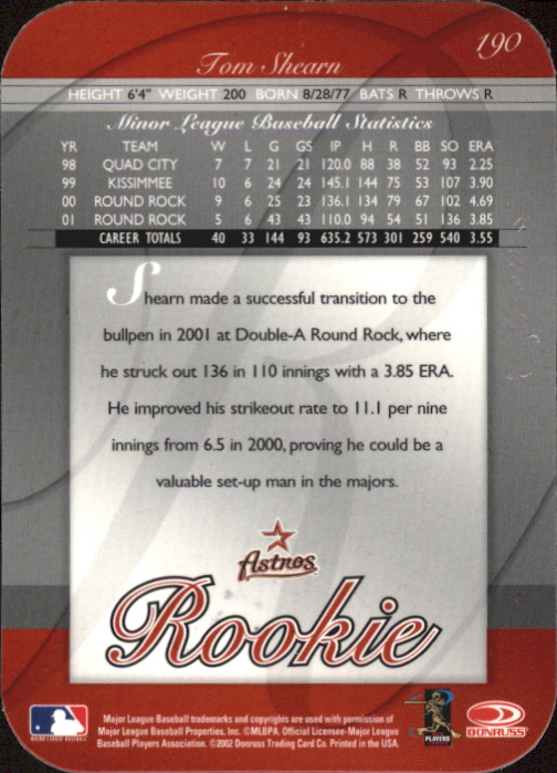 2002 Donruss Elite Turn of the Century Autographs #190 Tom Shearn/150