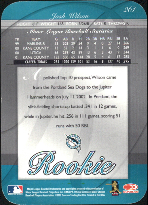 2002 Donruss Elite Turn of the Century Autographs #261 Josh Wilson/100