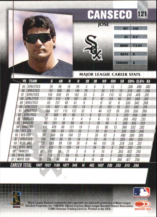 2002 Donruss Fan Club #121 Jose Canseco back image
