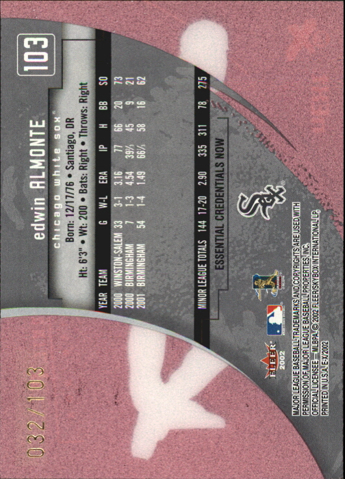 2002 E-X Essential Credentials Now #103 Edwin Almonte NT/103 back image