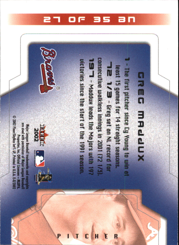 2002 E-X Behind the Numbers #27 Greg Maddux back image