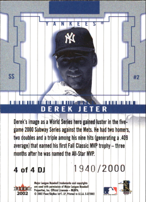 2002 E-X Derek Jeter 4X Champ #4 Derek Jeter/2000 back image