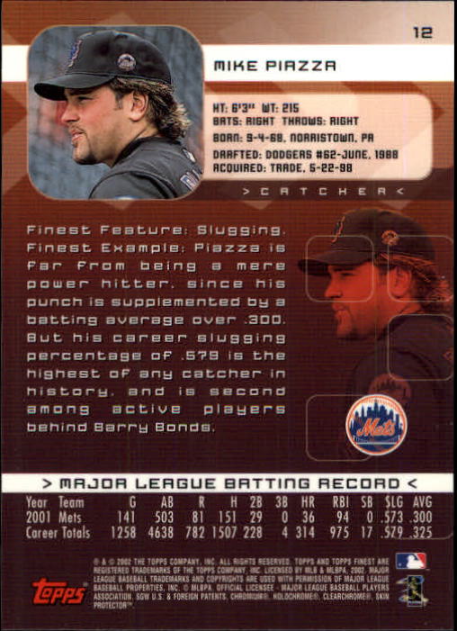 2002 Finest #12 Mike Piazza back image