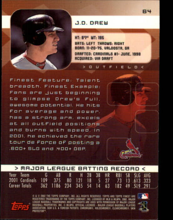 2002 Finest #64 J.D. Drew back image