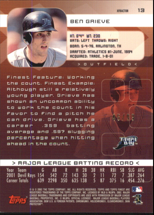 2002 Finest Xfractors Protectors #13 Ben Grieve