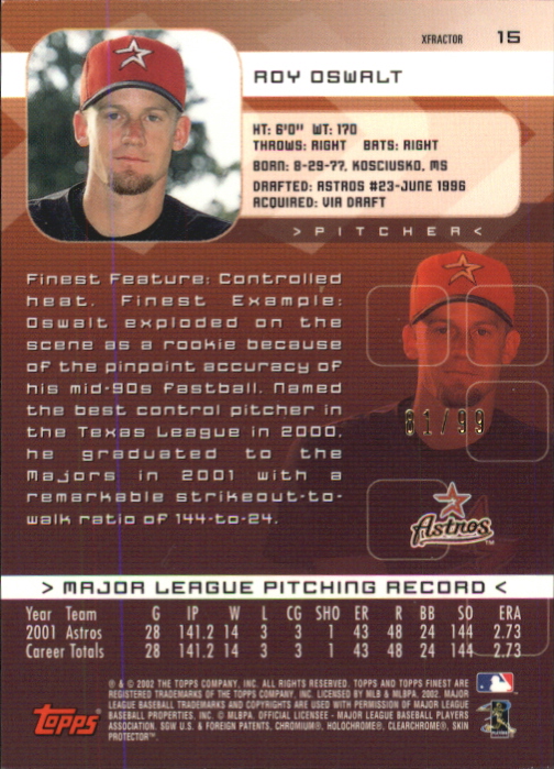 2002 Finest X-Fractors Protectors #15 Roy Oswalt