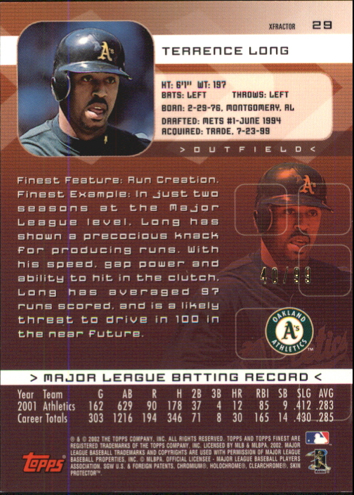 2002 Finest X-Fractors Protectors #29 Terrence Long